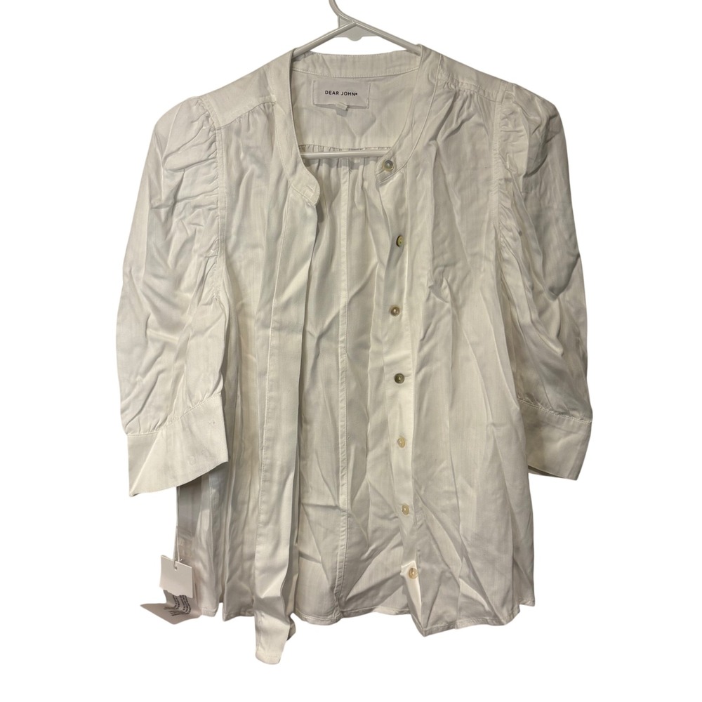 Dear John Button Down Blouse Womens XS White Puff Sleeve Tencel Fairy Coastal